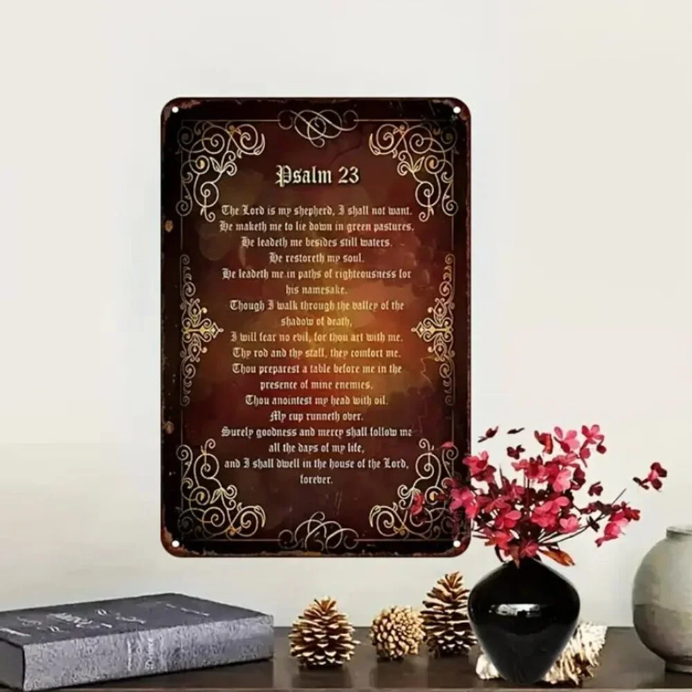 โ๏ธ Psalm 23 Scripture Metal Wall Art Christian Home Blessing Decor 8x12 - Picture 3 of 9